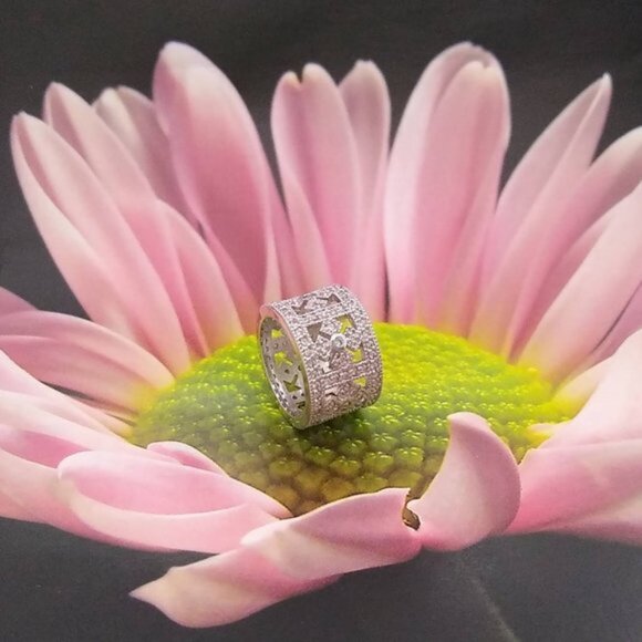 925 Sterling Silver Round Shape Clear Zircon Gemstone Ring Size 7 Women Gift - Picture 6 of 8